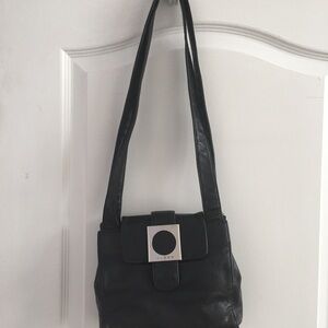 Vintage GUESS genuine leather small black leather shoulder bag double straps
